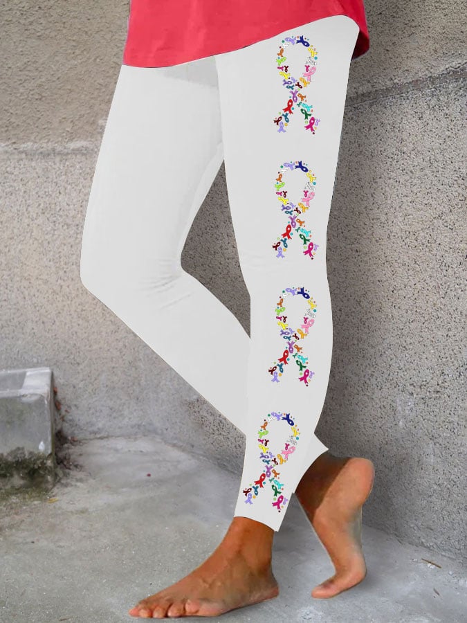 Women's All Cancer Awareness Ribbon Print Leggings