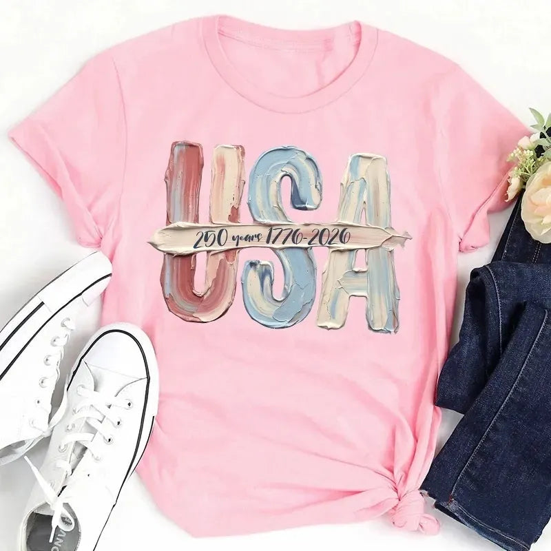 Watercolor USA 250 Years Cotton T-Shirt
