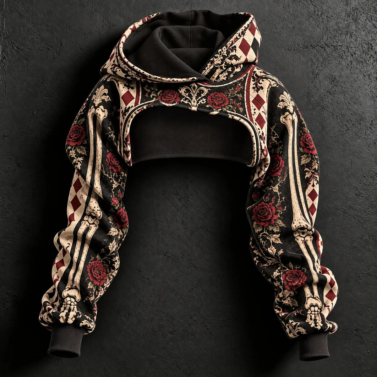Women's Halloweenhalloween Gothic Skeleton & Floral Poker Print Hoodie Two-piece Set