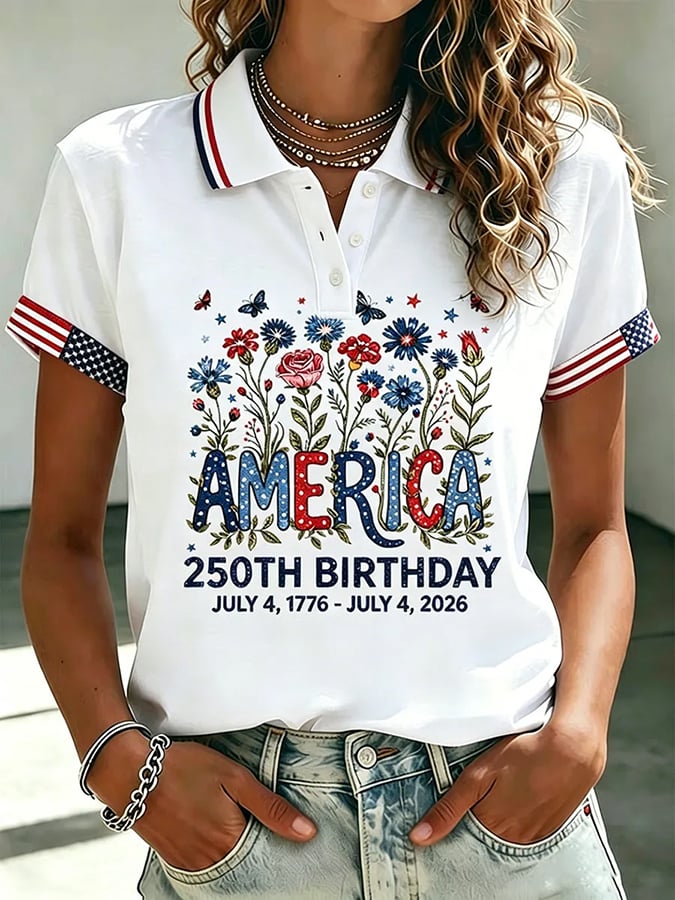 Women's 250 Years Of Freedom Flower Art Print  T-shirt