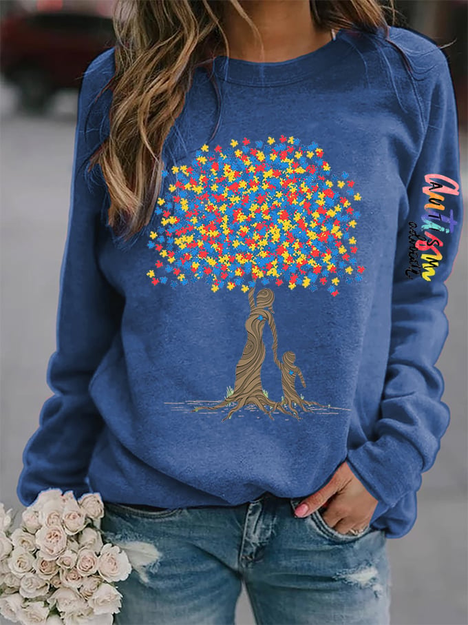 Women's Tree of Life Autism Awareness Printed Sweatshirt