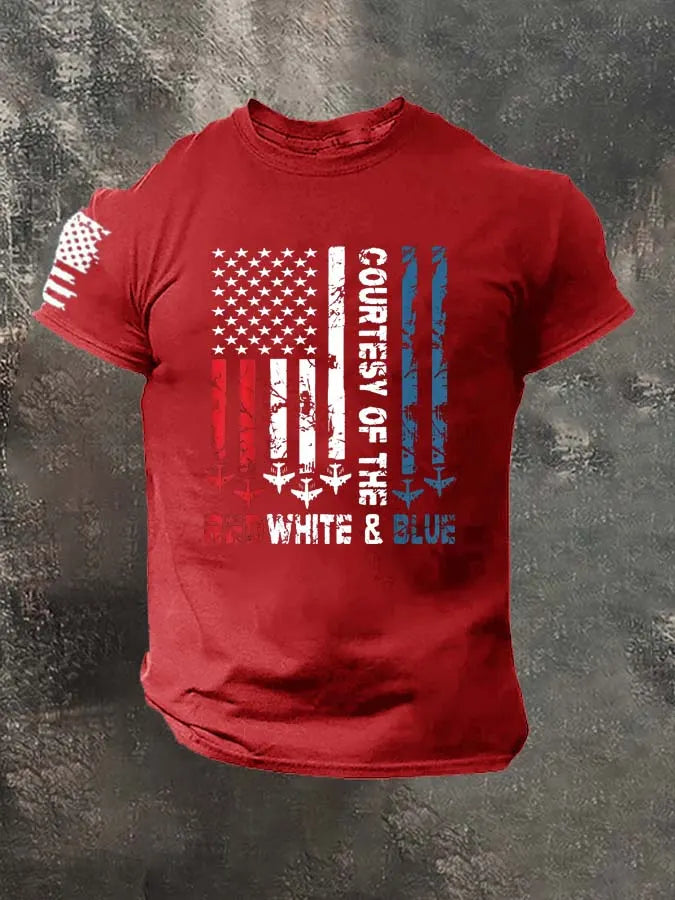 Red White Blue Pattern 100% Cotton T-Shirt