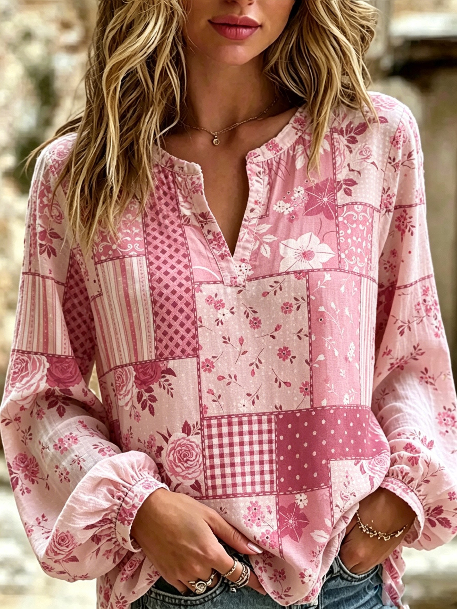 Women's Pink Floral Print Top