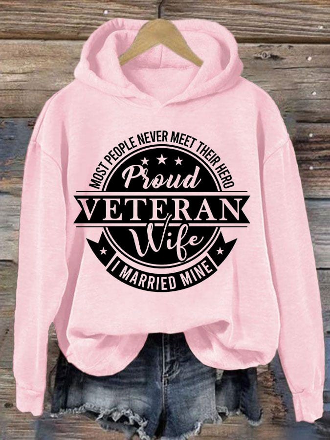Women's Proud Veteran Wife Print Hoodie