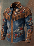Men'S Vintage Distressed Western-Style 250th Anniversary Commemorative Printed Shirt