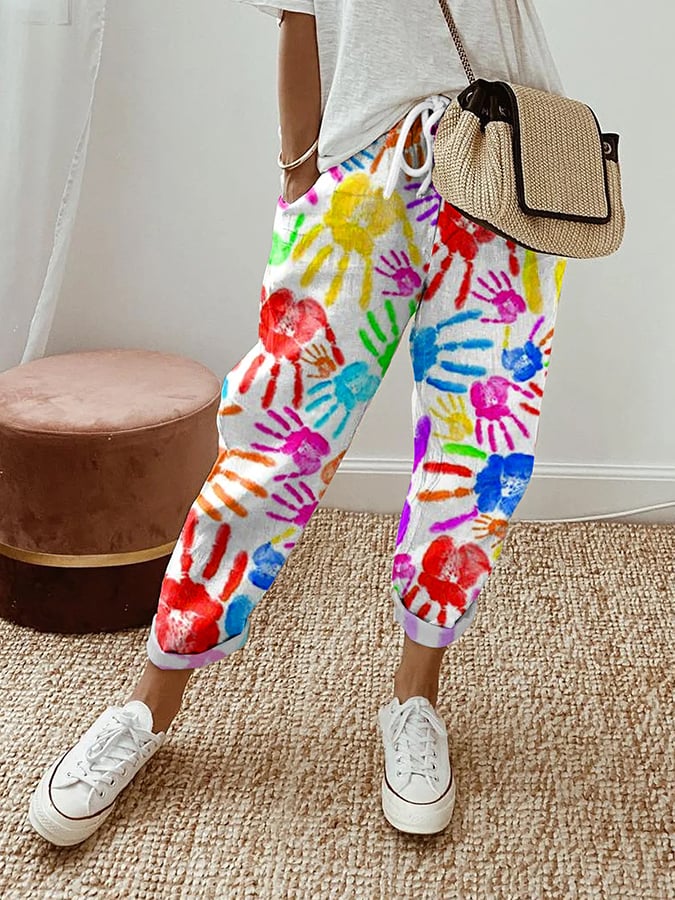 Women's Autism Lace Elastic Waist Loose Casual Pants