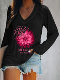 Women's Daisy Faith Pink Ribbon Breast Cancer Awareness Print Casual Long Sleeve T-Shirt