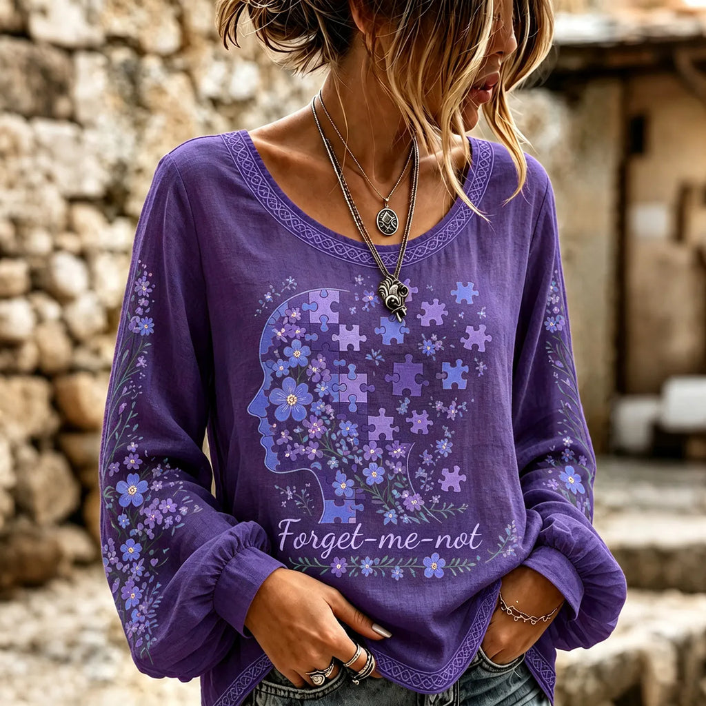 Women's Forget Me Not Print Alzheimer's Awareness Support T-shirt