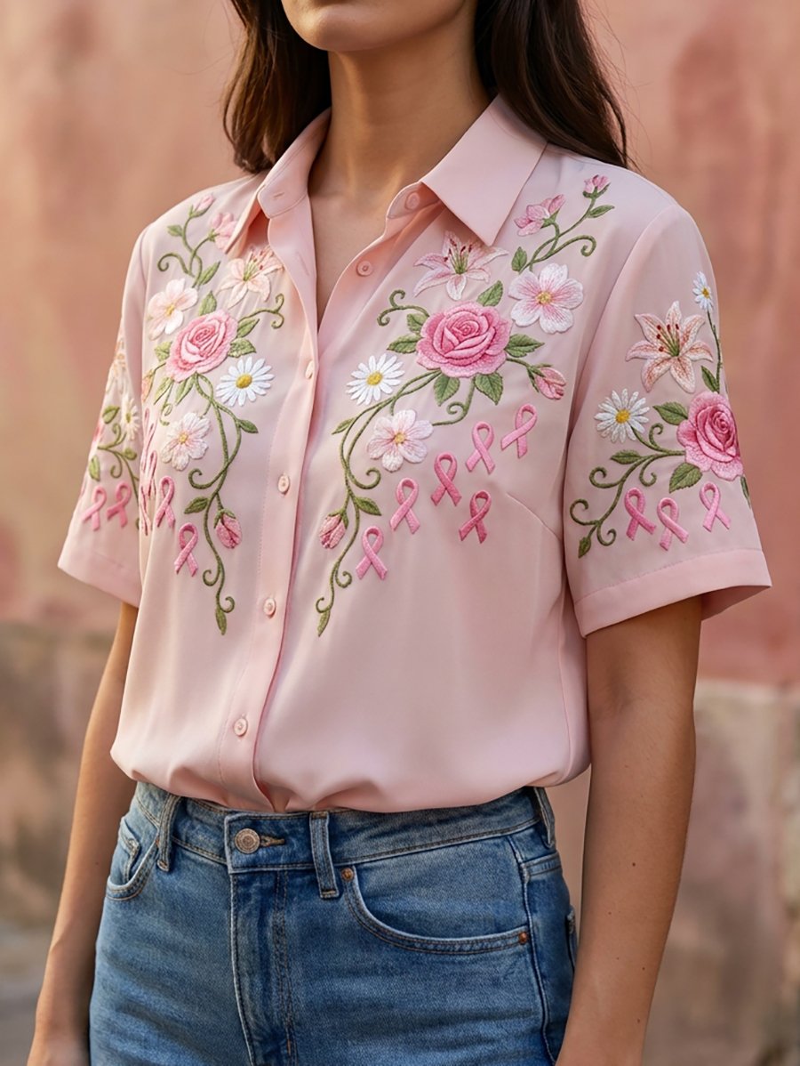 Women's Breast Cancer Awareness & Prevention Art Design Short-Sleeve Shirt
