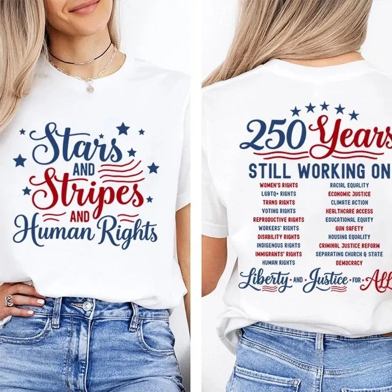 Stars And Stripes And Human Rights Cotton Two Sided T-Shirt