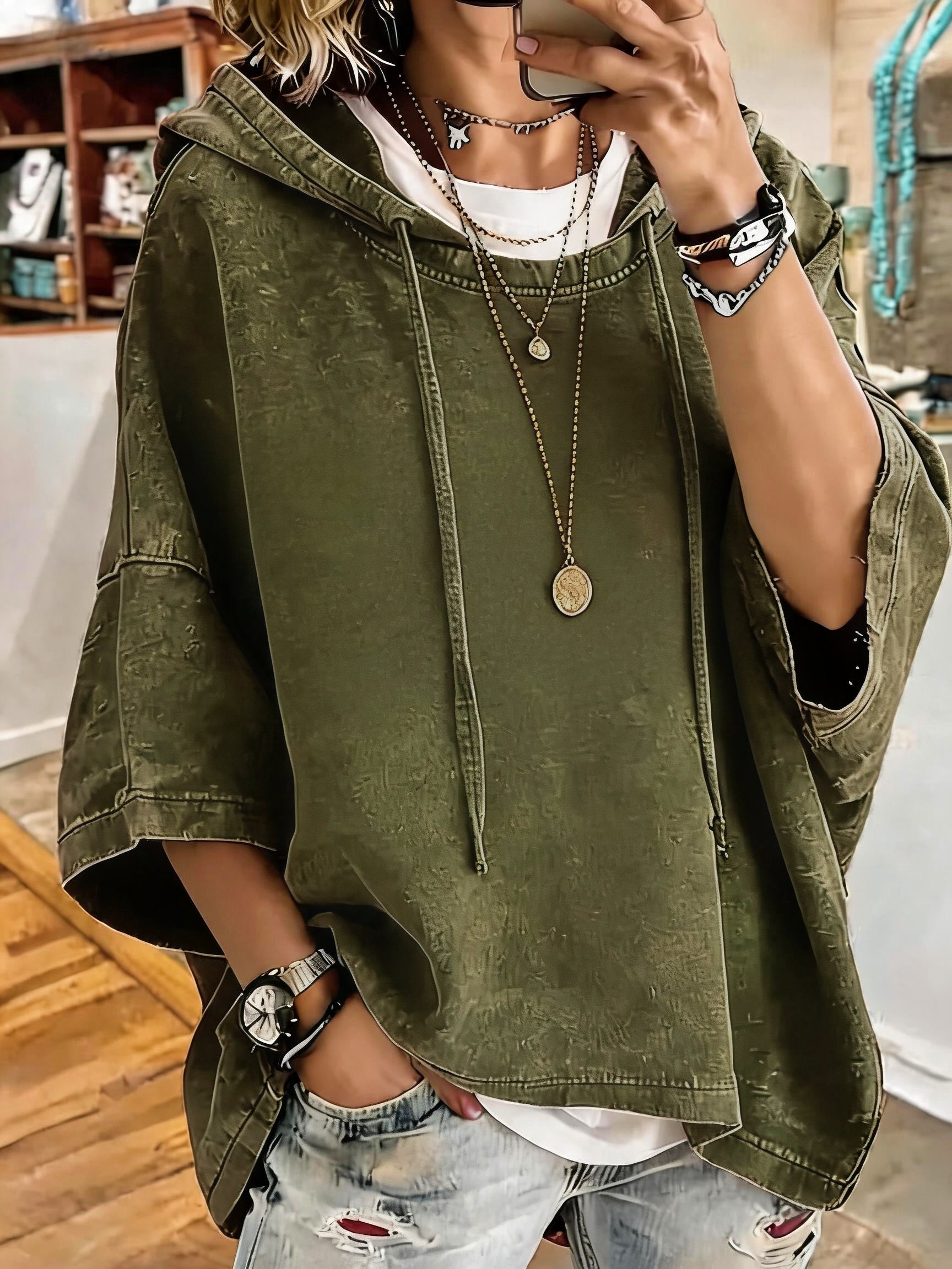 Women'S Vintage Distressed Washed Oversized Hoodie