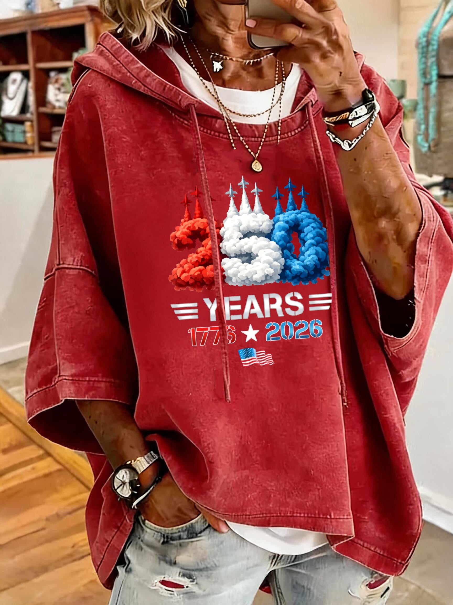 Women's 250th Anniversary Flag Print Oversized Hoodie