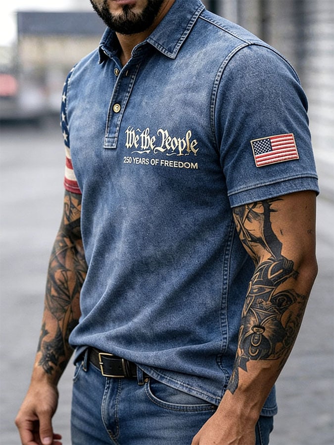Men'S Casual Print Short-Sleeved Polo Shirt