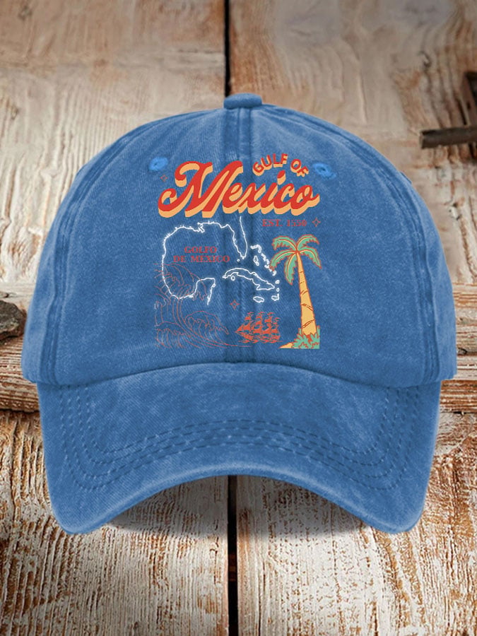 Retro Gulf Of Mexico Est.1550 Print Baseball Cap