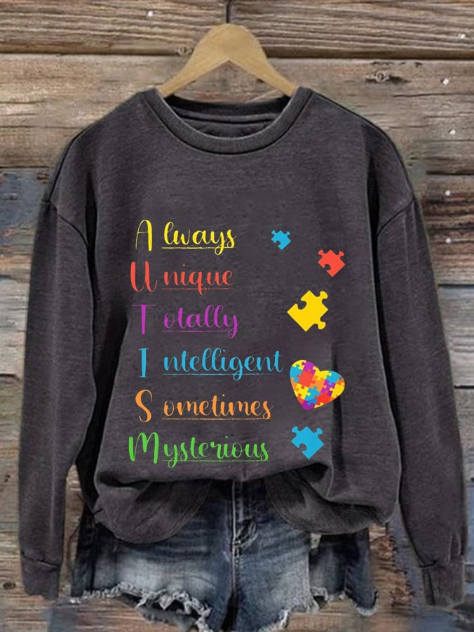 Women'S  Autism Awareness Print Casual Sweatshirt