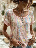 Women's Retro Breast Cancer Floral Print Top