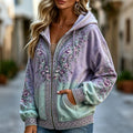 Women's Vintage Flowers Celtic Knot Gradient Art Casual Zip-up Hoodie