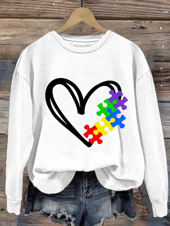 Women's Autism Awareness Print Long Sleeve Sweatshirt
