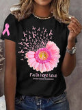 Women's Pink Sunflower Faith Hope Love Breast Cancer Awareness Warrior Tee