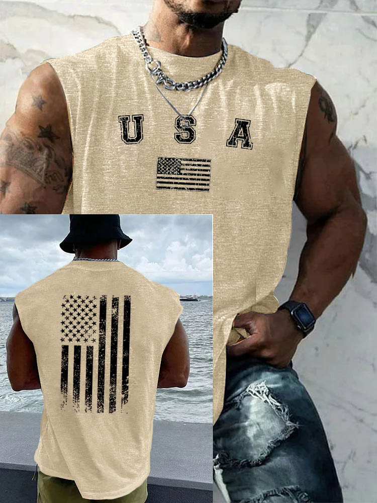 USA Pattern Round Neck 100% Cotton Tank Top