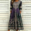 Women's Viking Tree Of Life And Celtic Knot Color Block Sequin Washed Casual Long Sleeve Dress