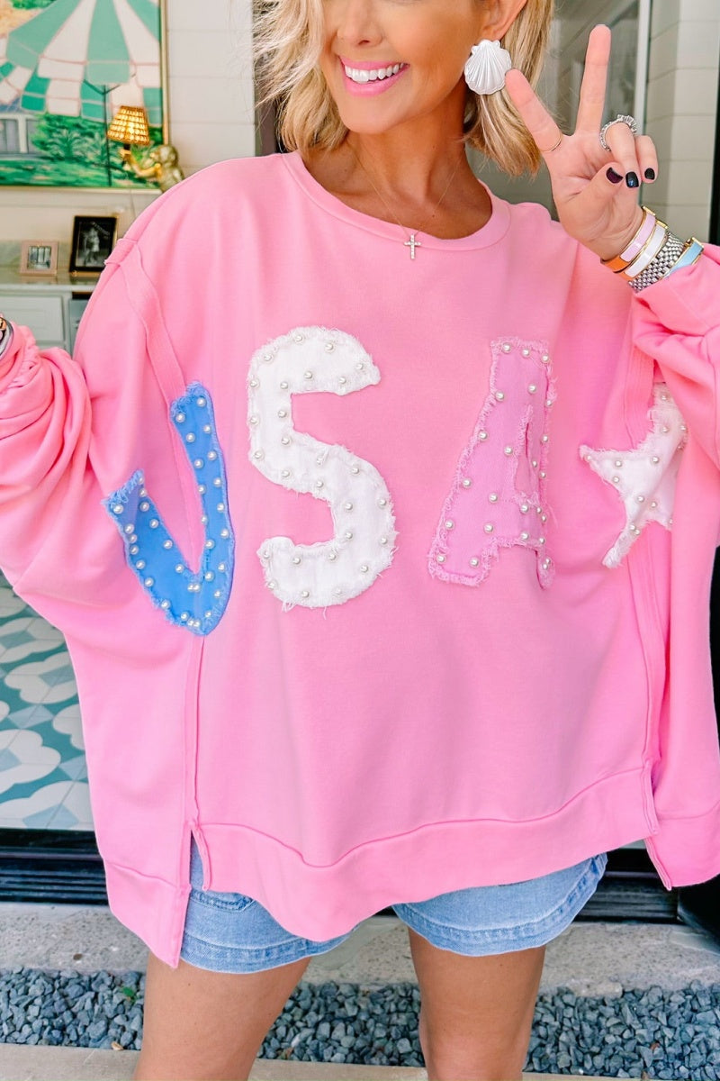 American Muse Pearl Embellished Oversized Sweatshirt