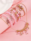 Breast Cancer Awareness Pink Ribbon Promotion (Bracelet 5+Necklace 1) Set Bracelet Jewelry