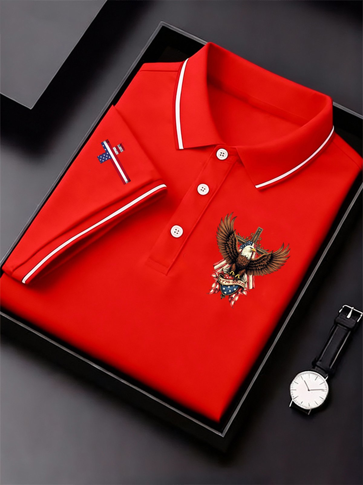 Men's Vintage America 250th Anniversary Print Polo Shirt