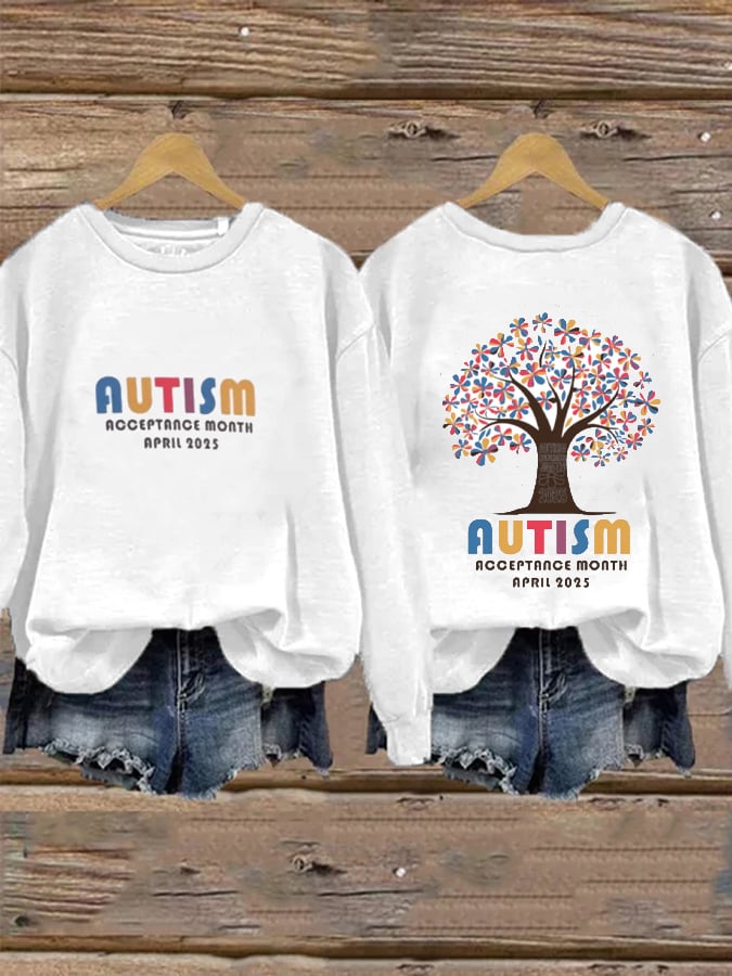 Women's  Autism Awareness Printed Casual Crew Neck Sweatshirt
