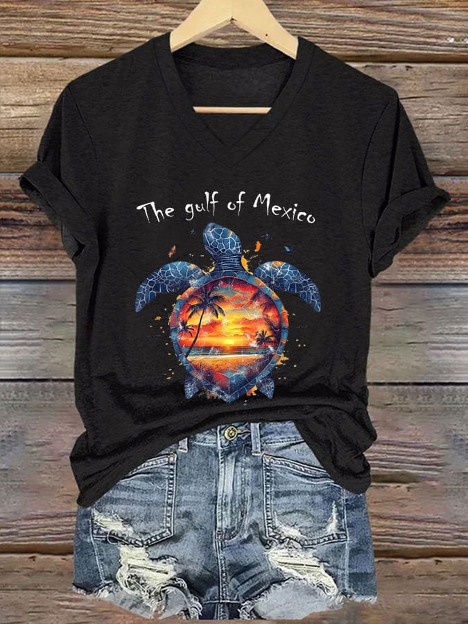 Women's Gulf of Mexico Print V-Neck T-Shirt