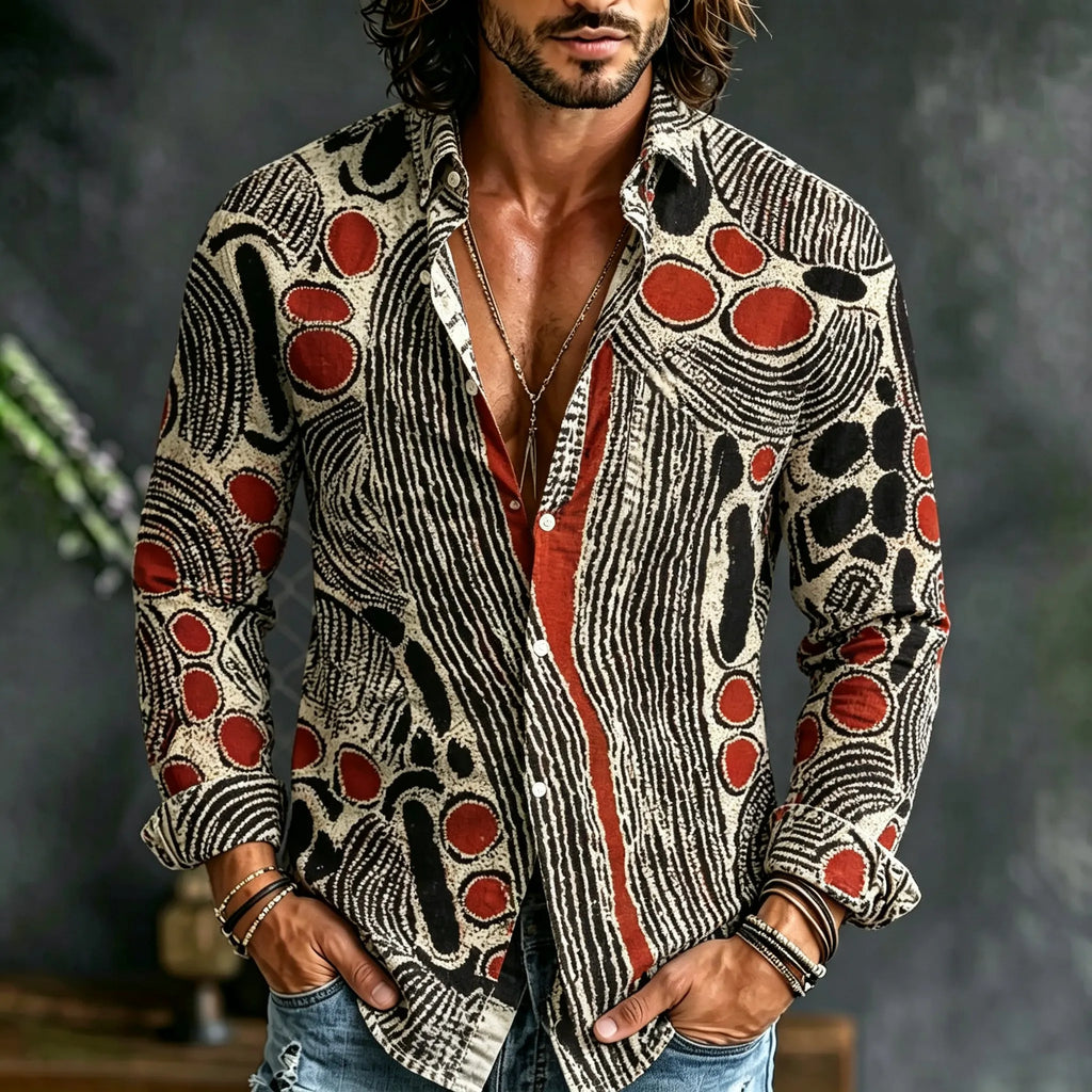 Men's Casual Retro Hippie Print Long-sleeve Shirt