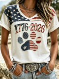 Women'S Independence Day Patriotic Claw Art Printed T-Shirt