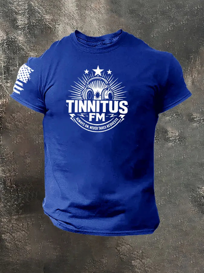 Tinnitus FM Always On Never Takes Requests Pattern 100% Cotton T-Shirt