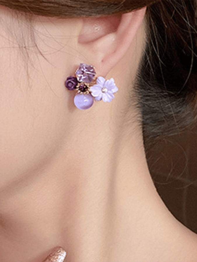 Purple Floral Design Earrings