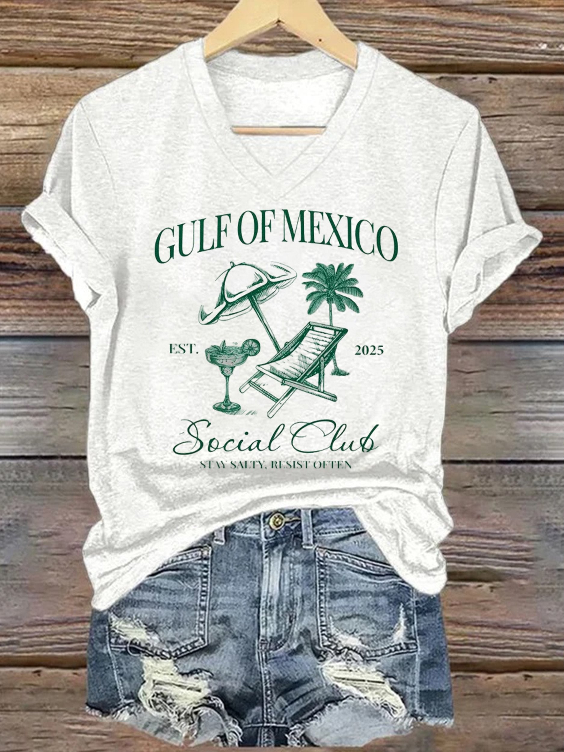 Women's Gulf of Mexico Social Club Stay Salty Resist Often Printed Short-Sleeved T-Shirt
