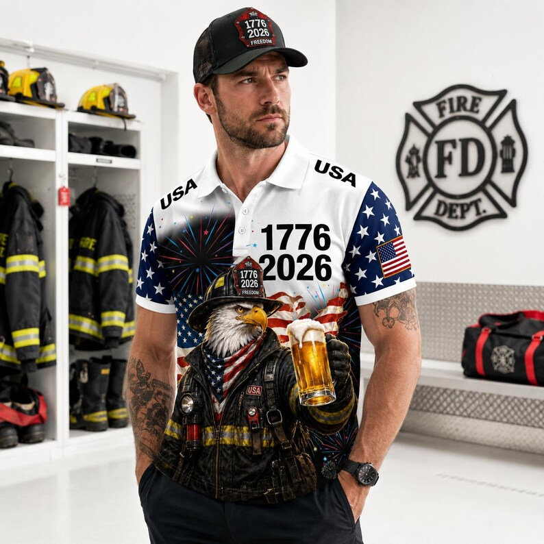 Men's American Independence Day 250th Anniversary Cowboy Eagle Beer Memorial Short Sleeve Shirt