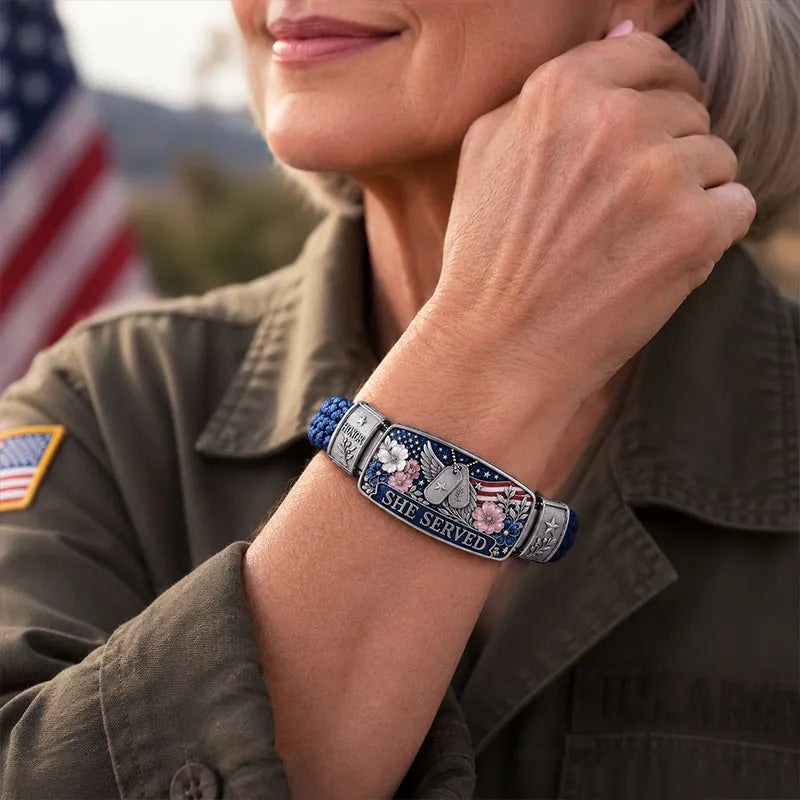 She Served Patriotic Floral Veteran Bracelet