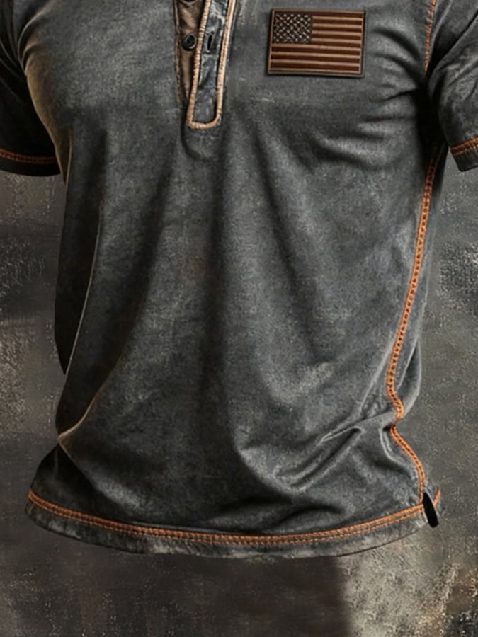 Men's Vintage Independence Day Patriot Henley T-Shirt