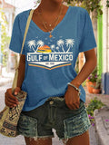 Women's Gulf Of Mexico Print V Neck Casual T-Shirt