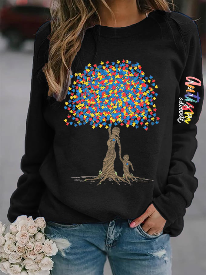 Women's Tree of Life Autism Awareness Printed Sweatshirt