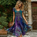 Women's Retro Viking Tree Of Life And Floral Pattern Casual Long Dress