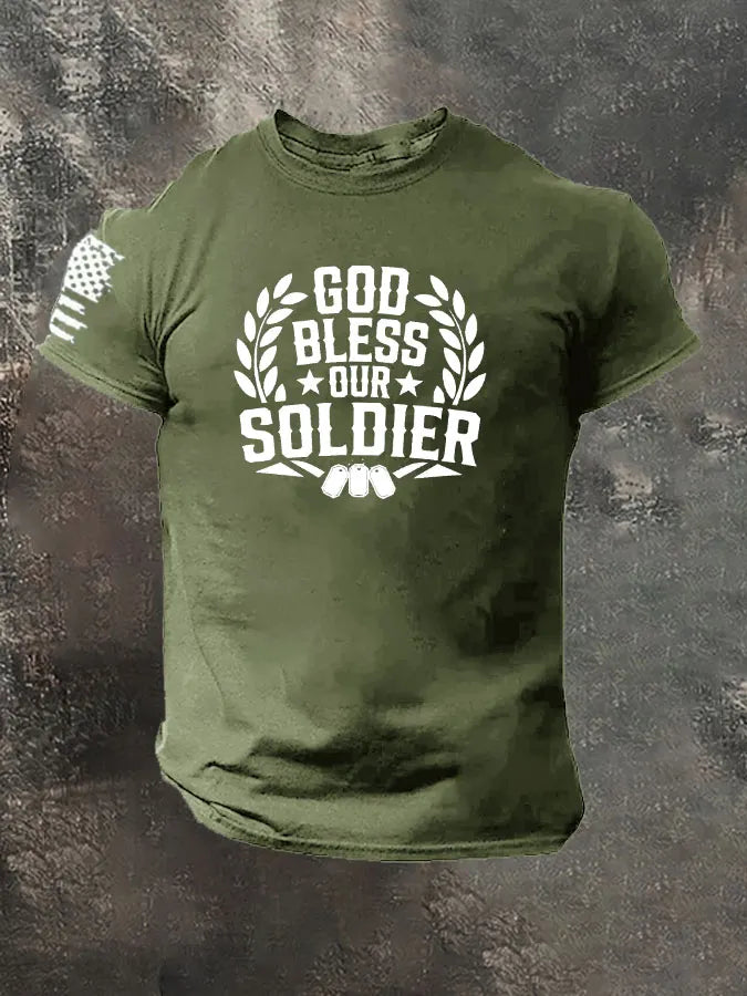 God Bless Oure Soldier Pattern 100% Cotton T-Shirt