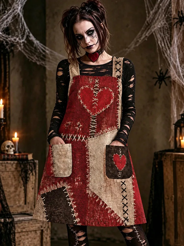 Women's Halloween Voodoo Doll Cosplay Pocket Dress