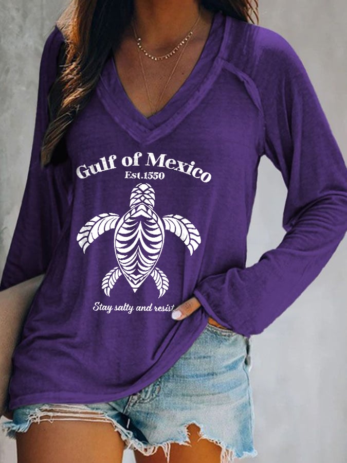 Women’s Retro Gulf Of Mexico Stay Salty And Resist Print T-Shirt