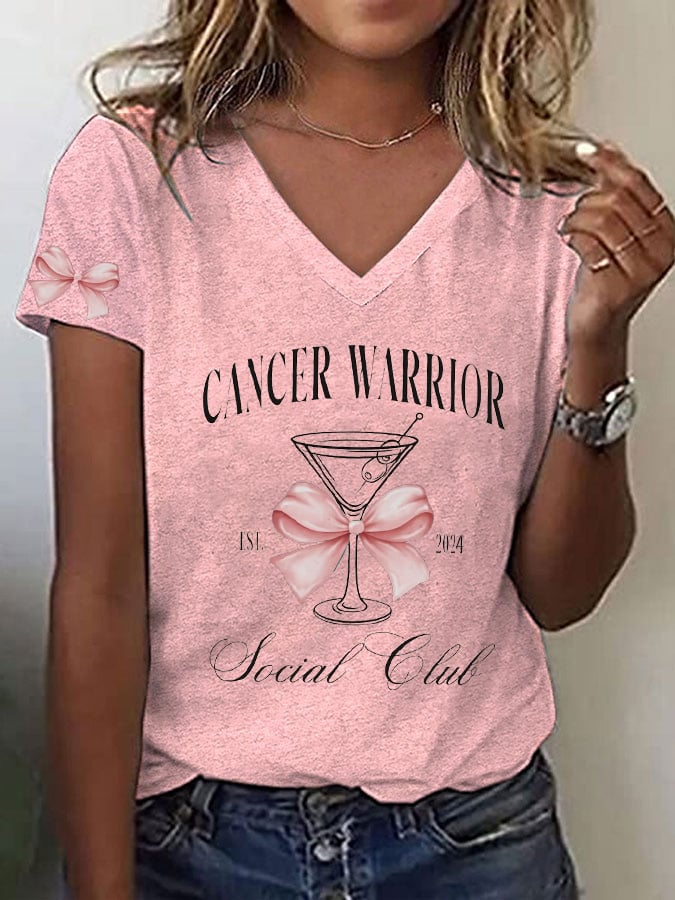 Women's Breast Cancer Awareness Cancer Warriors Social Club Print T-Shirt
