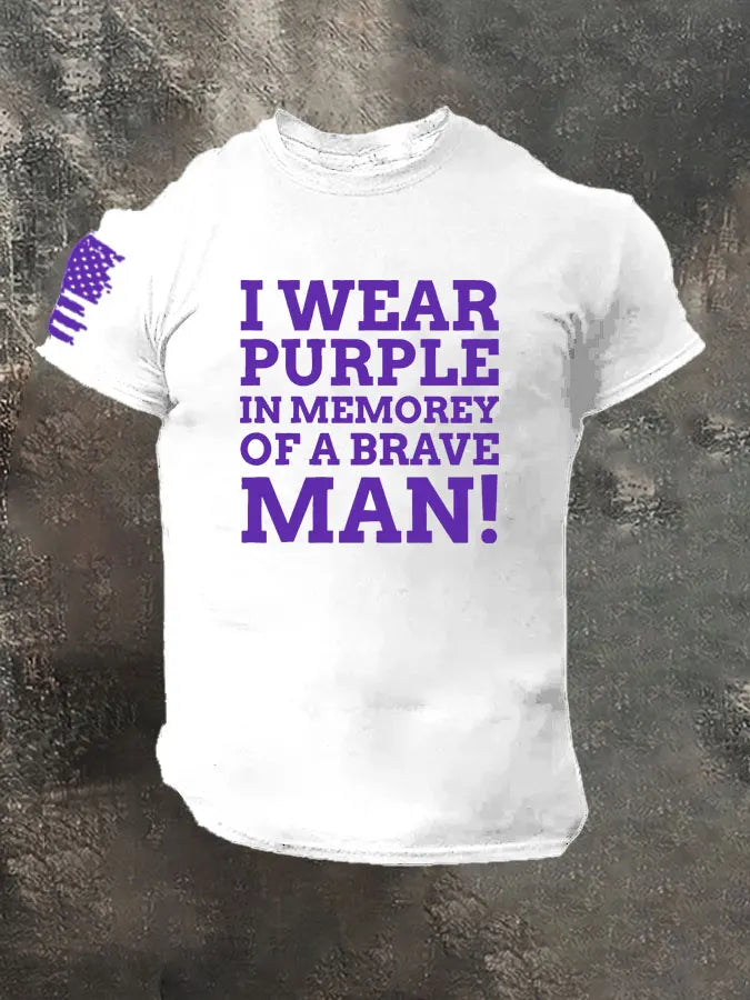 National Purple Heart Day Wear Purple Of A Brave Man Pattern 100% Cotton T-Shirt