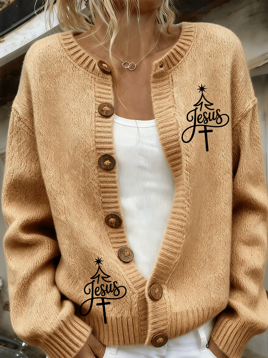 Women's Christmas Faith Print Knit Cardigan