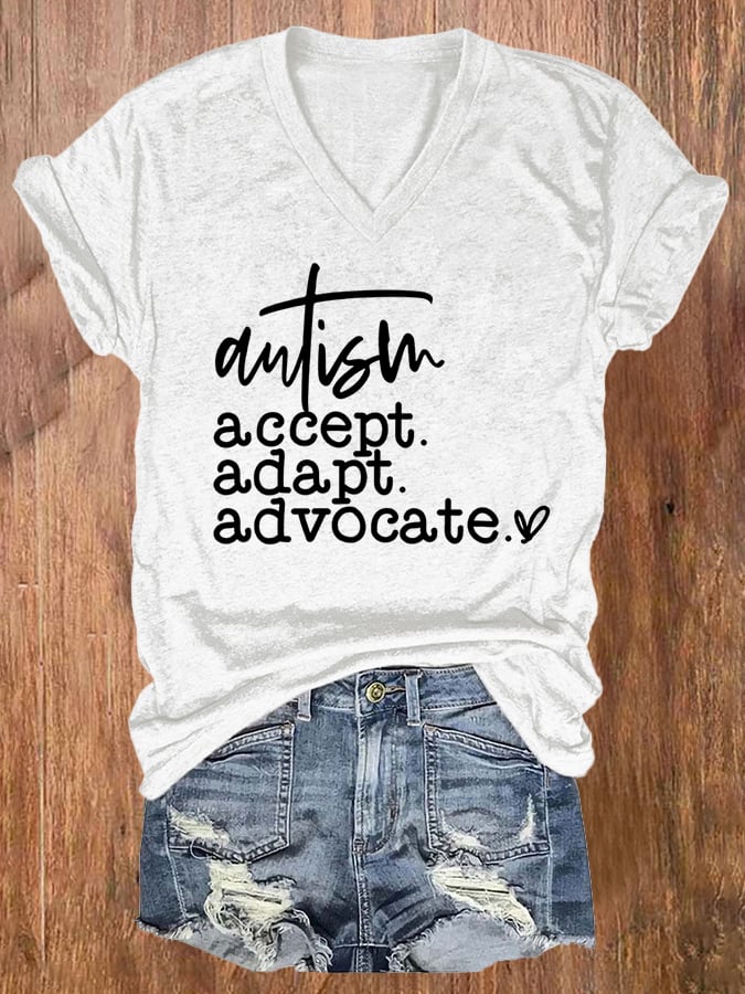 Women's Autism Awareness Printed Casual T-Shirt