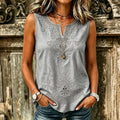 Women's White Floral Embroidered Art Casual Sleeveless Vest