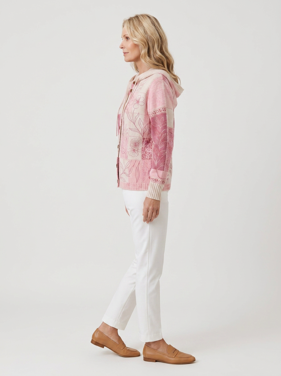 Women's Breast Cancer Awareness Pink Floral Patchwork Printed Cardigan